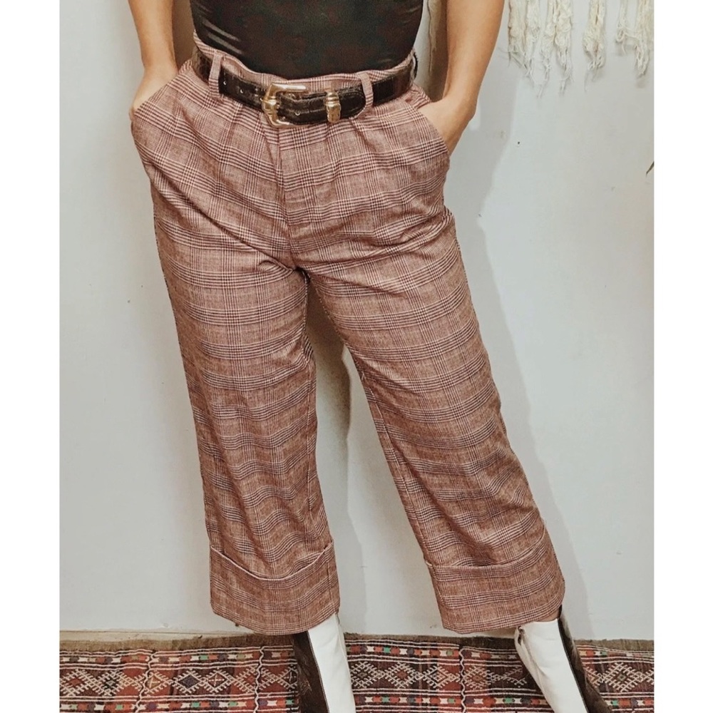 Who What Wear Women’s 16W Pink Plaid Cuffed Wide Leg Trousers